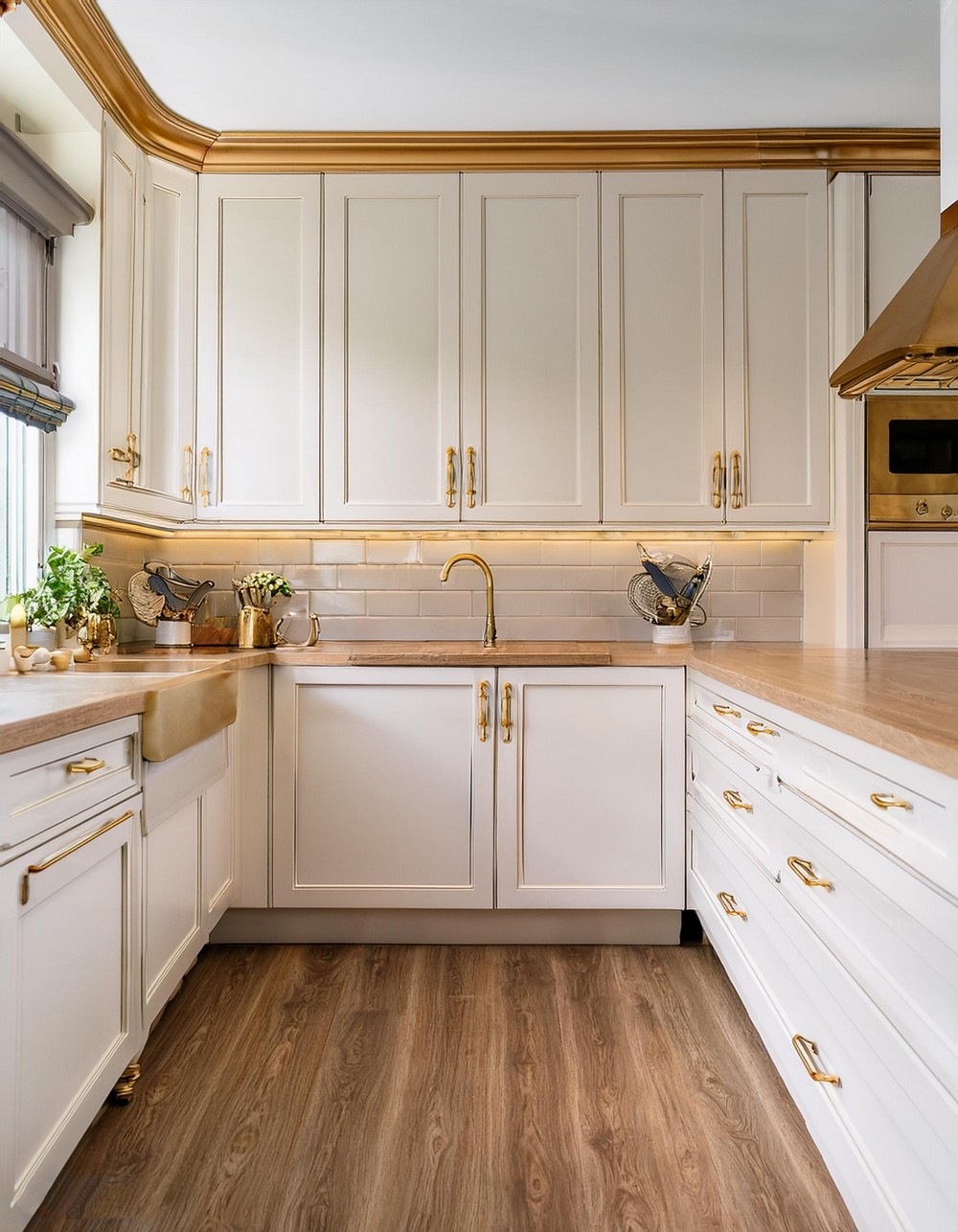 Creamy Shaker Cabinets with Vintage Brass Knobs