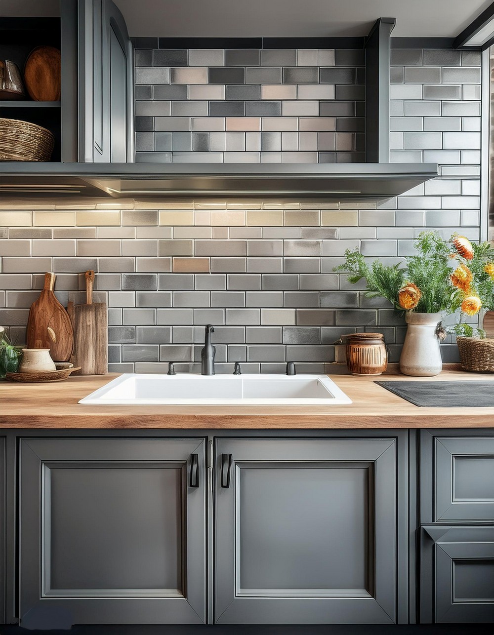 Rustic Chic Subway Tiles Grey Backsplash Ideas