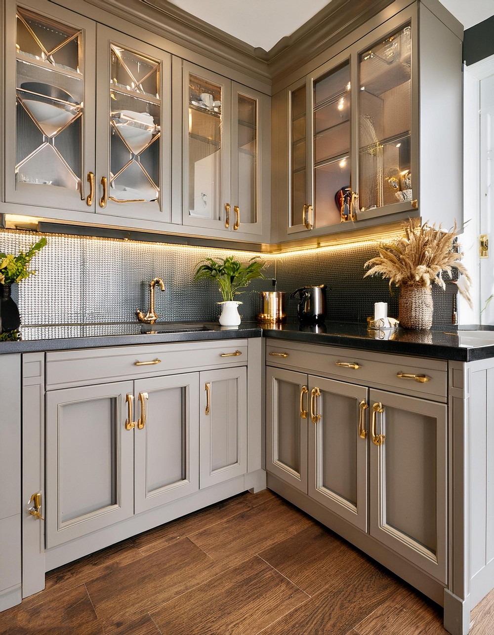 Shaker Cabinets with Brass Details