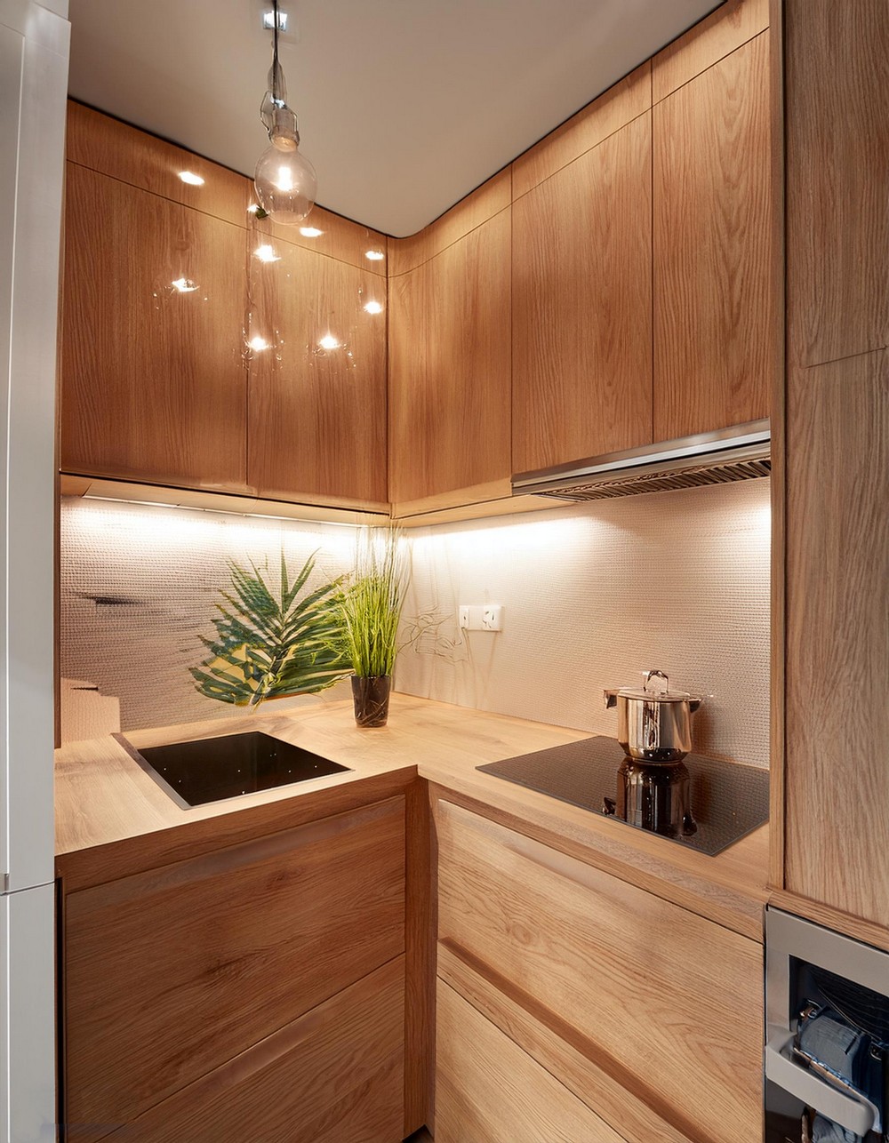Soft Wooden Tones with Contemporary Lighting