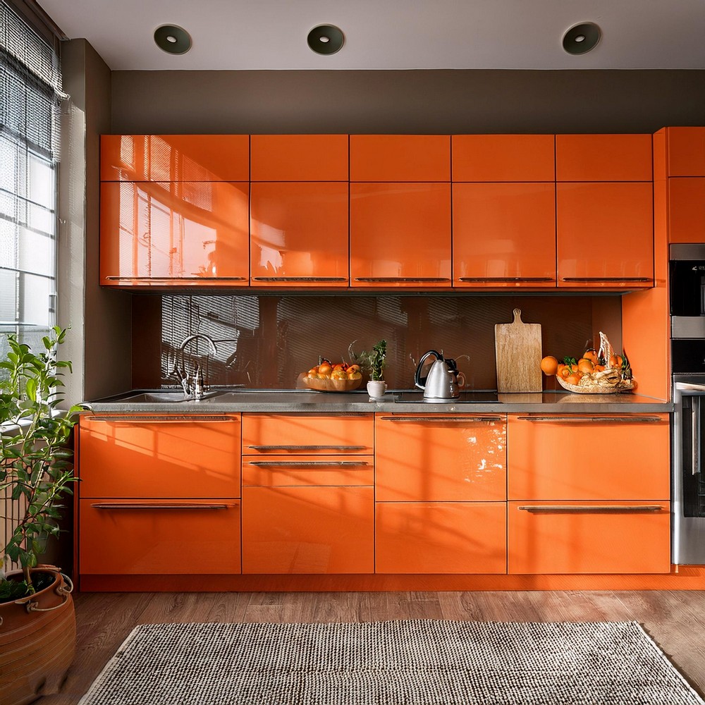 Vibrant Orange Cabinets With Industrial Edge