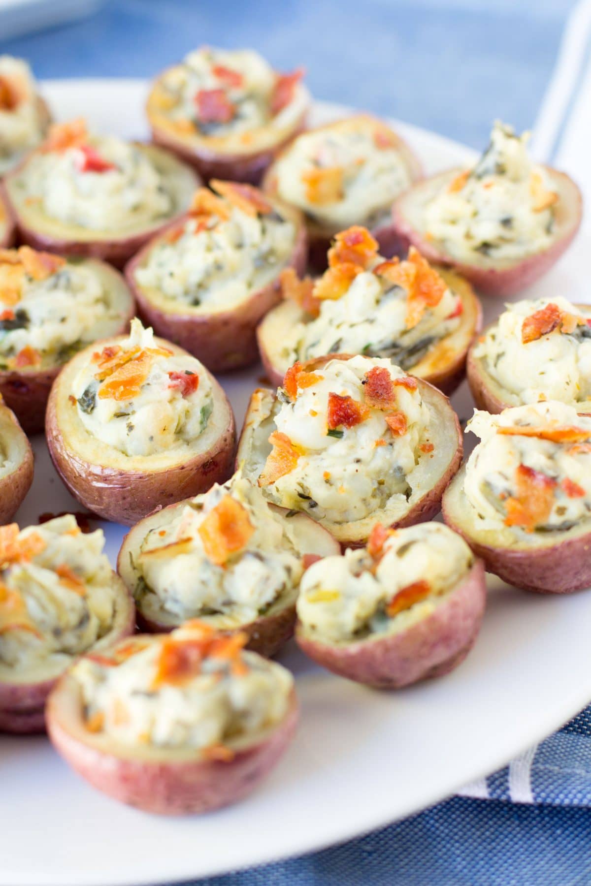 Bite Size Spinach Dip Stuffed Potato Skins