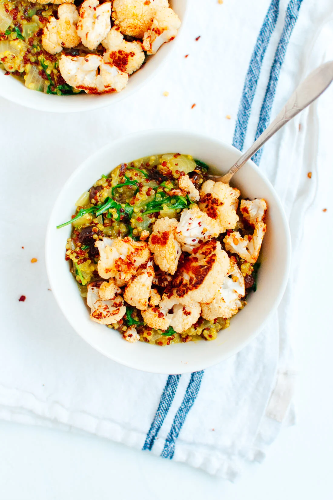 Curried Coconut Quinoa and Greens with Roasted Cauliflower