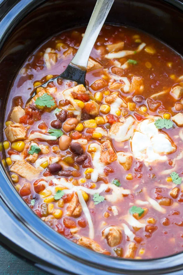 Easy Slow Cooker Chicken Taco Soup 