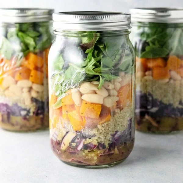 Fall Mason Jar Salad with Maple Cider Vinaigrette