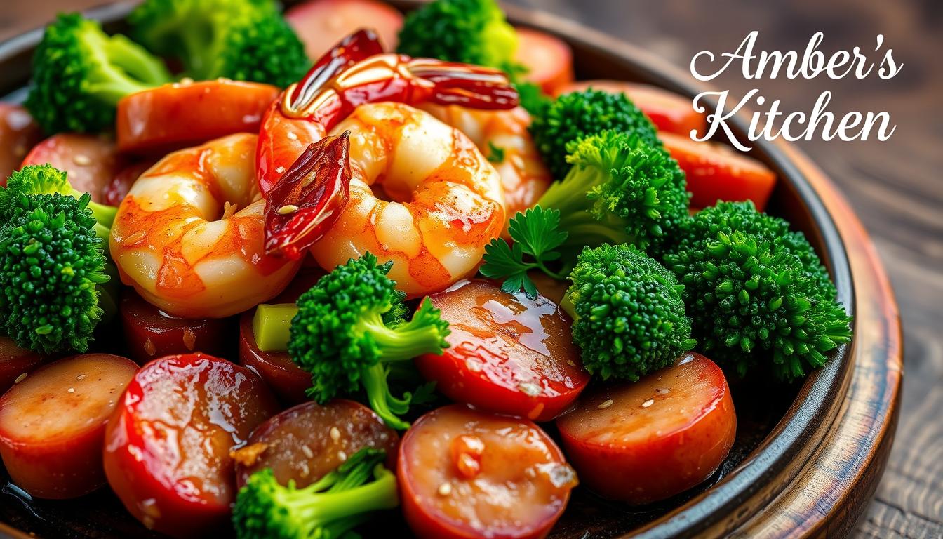 Honey Garlic Shrimp With Sausage and Broccoli