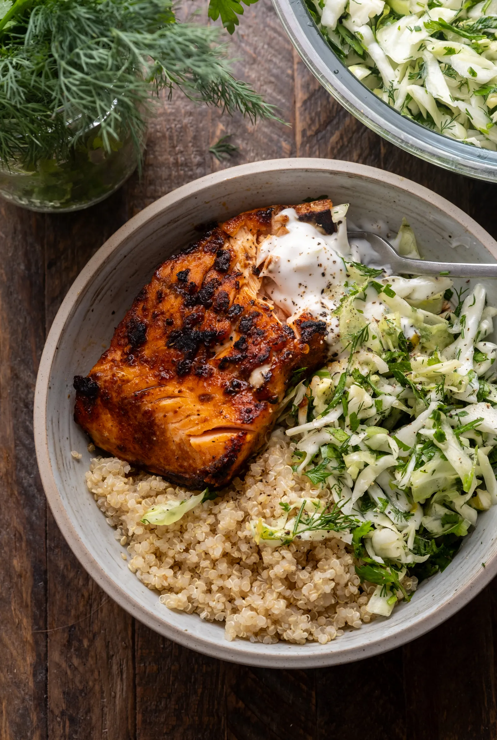 Honey Harissa Salmon Bowls