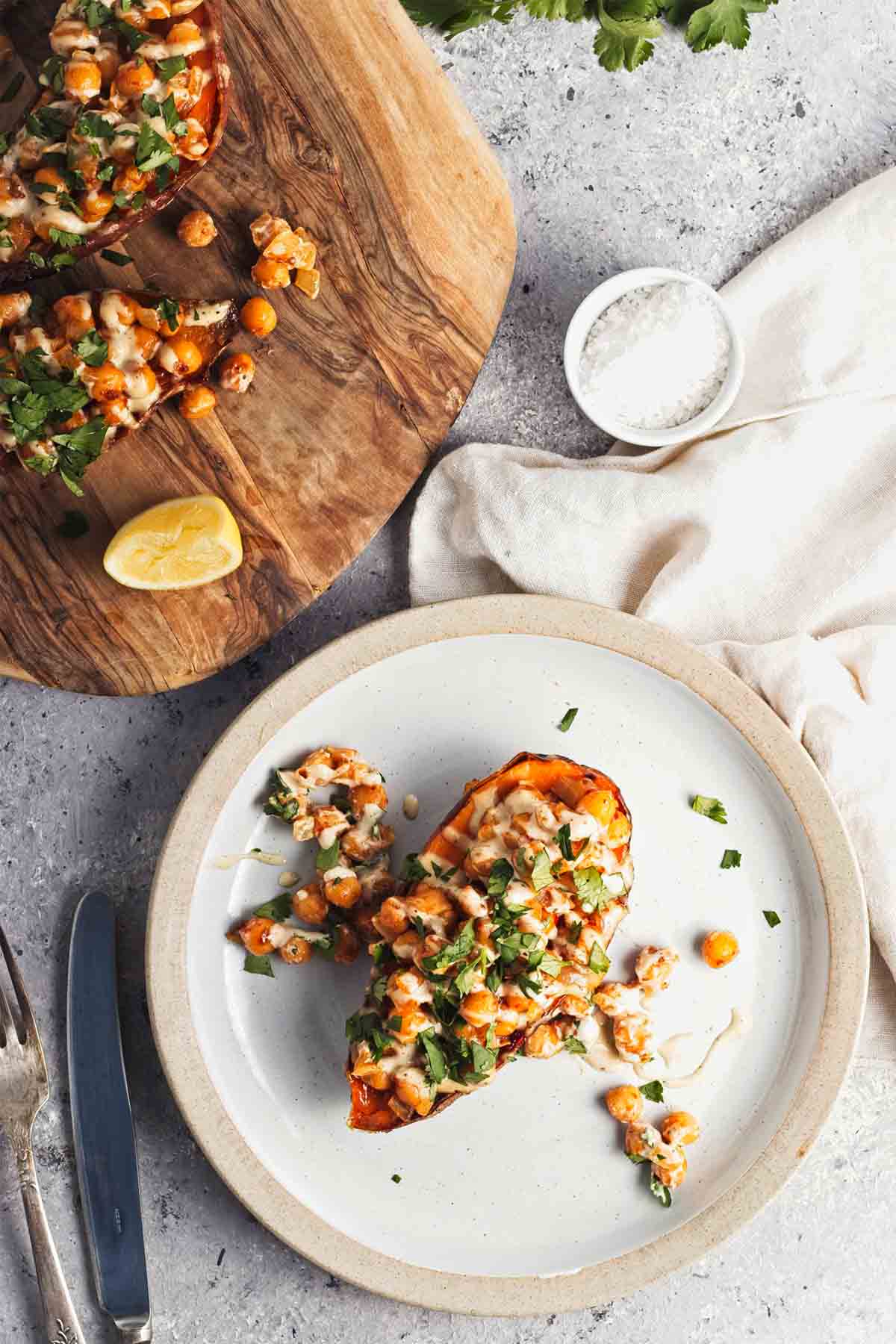 Loaded Sweet Potatoes (With Harrisa Chickpeas) 