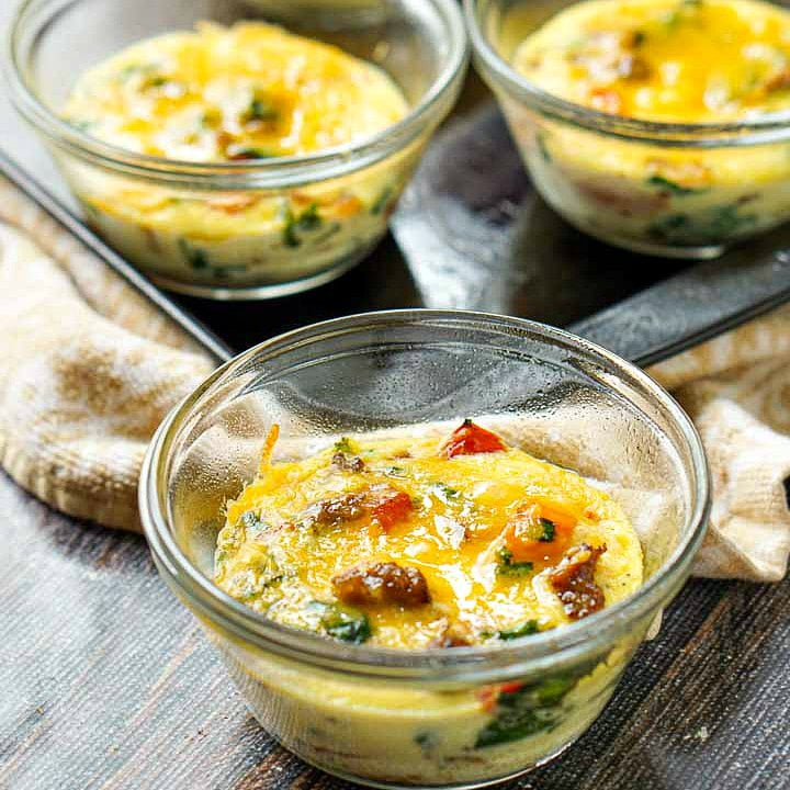 Omelets In A Jar Or Cup With Sausage, Spinach & Peppers 