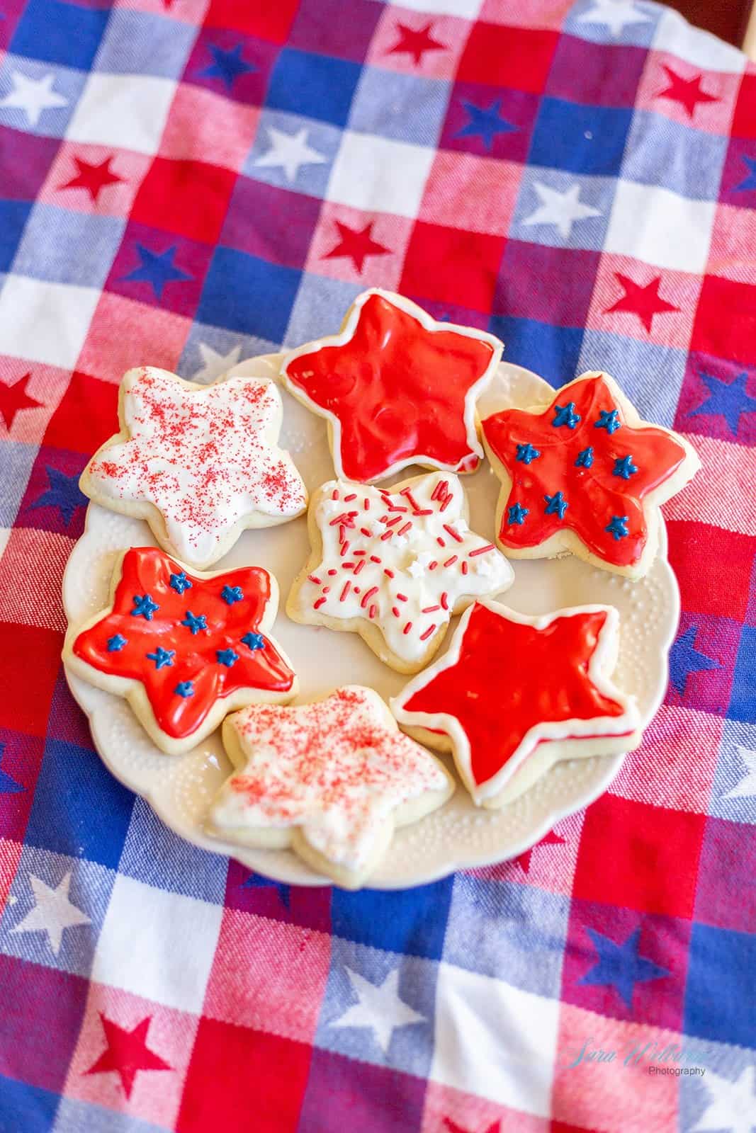 Patriotic Sour Cream Sugar Cookies with Cream Cheese Frosting