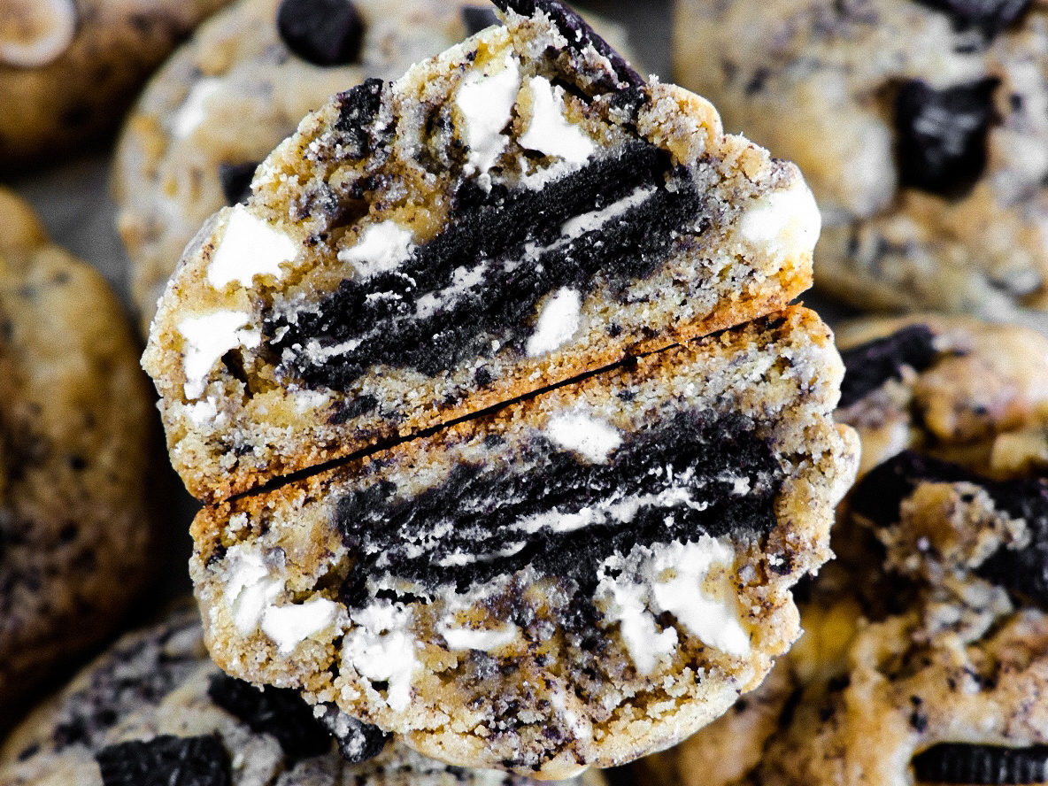 Thick Oreo Stuffed White Chocolate Chip Cookies