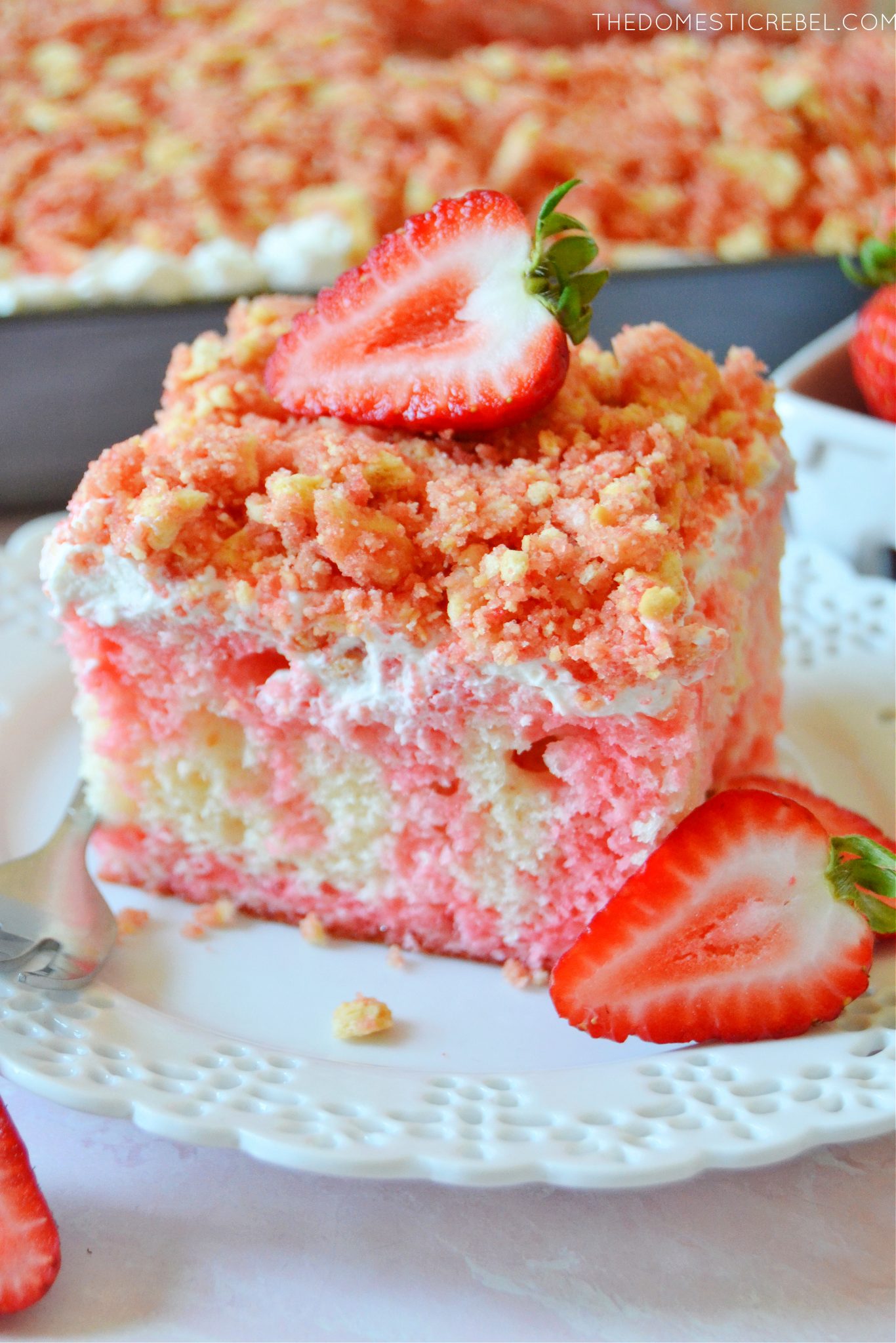 Strawberry Crunch Poke Cake