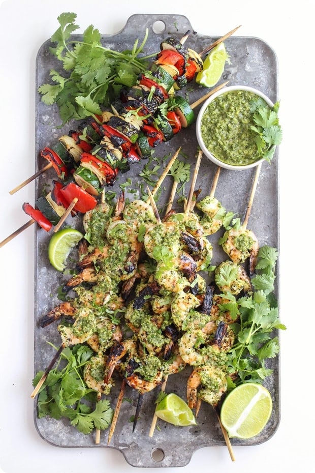 Easy Grilled Shrimp Skewers with Homemade Chimichurri Sauce 