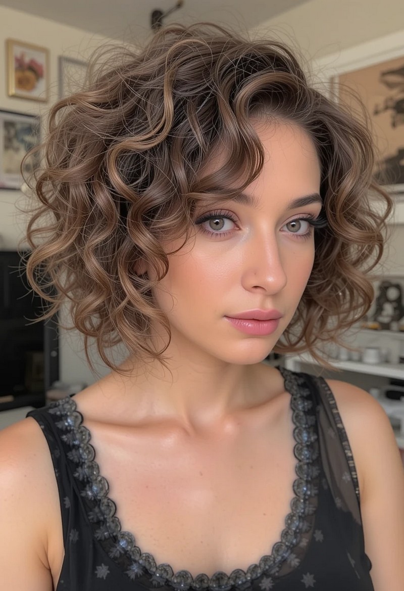 Curly Asymmetrical Bob