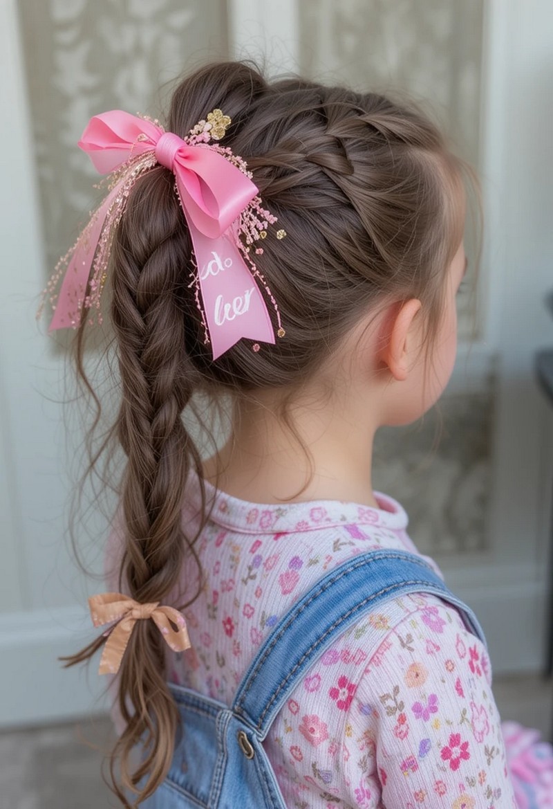 High Braided Ponytail with Ribbon