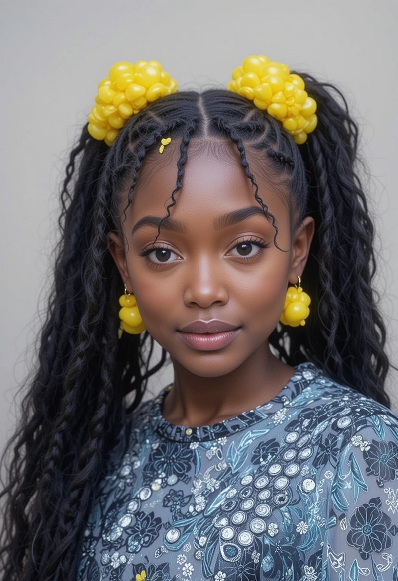 Yellow Bubble Ponytails